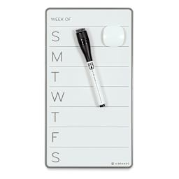 U Brands Frameless Dry Erase Weekly Board - Front view of blank board with marker and magnet