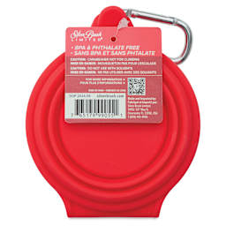 Silver Brush Collapsible Round Double Water Bowl - Red, back of the packaging label