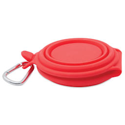 Silver Brush Collapsible Round Double Water Bowl - Red, closed