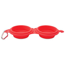 Silver Brush Collapsible Round Double Water Bowl - Red, open