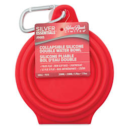 Silver Brush Collapsible Round Double Water Bowl - Red, front of the packaging label