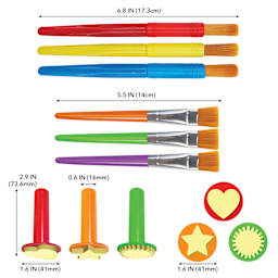 Kind Mind Creative Accessories - Set of 9, brushes and stamps with dimensions