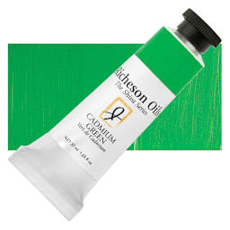 Shiva Signature Artist Oil Color - Cadmium Green, 37 ml tube and swatch