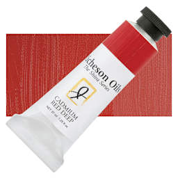Shiva Signature Artist Oil Color - Cadmium Red Deep, 1.25 oz Tube and swatch