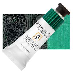 Shiva Signature Artist Oil Color - Phthalo Green (Yellow Shade), 1.25 oz Tube and swatch