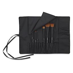 Blick Cosmetic Travel Brush Roll - unrolled with brushes in slots (brushes not included)
