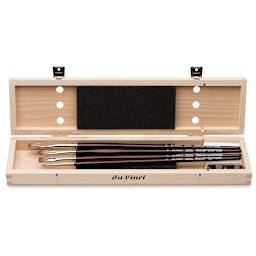 Da Vinci Grigio Synthetic Brushes -4 Pc BLICK Exclusive Wood Box Set shown open