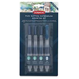 Derwent Push Button Waterbrush - Set of 4, Short Handle