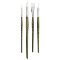 Escoda Perla Toray White Synthetic Brush, Set of 4, Short Handle, laid out