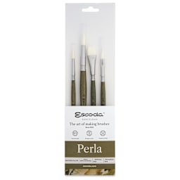 Escoda Perla Toray White Synthetic Brush, Set of 4, Short Handle, front of the packaging