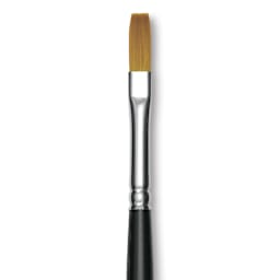 Trekell Synthetic Gold Taklon Brush - Flat, Long Handle, Size 6, close-up