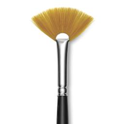 Trekell Synthetic Gold Taklon Brush - Fan, Long Handle, Size 2, close-up