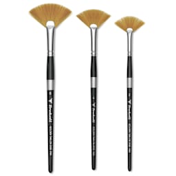 Trekell Synthetic Golden Taklon Brushes - Short Handle, Fan brushes laid out