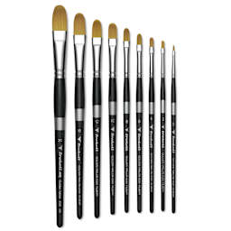 Trekell Synthetic Golden Taklon Brushes - Short Handle, Filbert brushes laid out