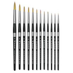 Trekell Synthetic Golden Taklon Brushes - Short Handle, Round brushes laid out