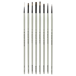 Silver Brush Black Pearl Synthetic Brushes - Variety Detail Painting, Set of 8, laid out