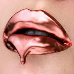 Cosmetic Powdered Metal Kits - Closeup of effect of Copper Metal on lips