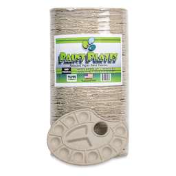 Toss Paint Plates Disposable Palettes - Front view of Pkg of 100 plates with one separate
