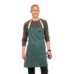 Front view of Blick Artisan Apron - Pine Green on a person