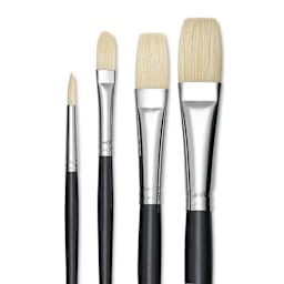 Utrecht Natural Chungking Pure Bristle Brush - Set of 4, Long Handle, close up