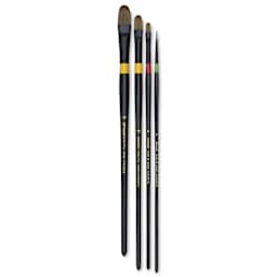 Utrecht Manglon Brushes-Set of 4, Long Handle, Brushes Out of Package, Brushes 
Straight
