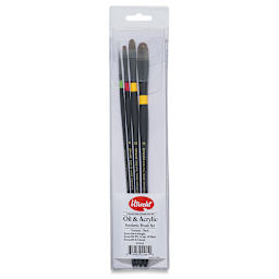 Utrecht Manglon Brushes-Set of 4, Long Handle, packaging