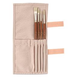 Winsor & Newton Artists' Oil Synthetic Hog Brushes - Set of 4, Canvas Wallet Case and brushes inside