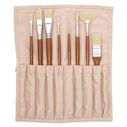 Winsor & Newton Artists' Oil Synthetic Hog Brushes - Set of 8, Canvas Roll Up and brushes inside
