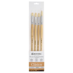 Escoda Clasico Chungking White Bristle Brushes - 8950 Assorted, Set of 4, Long Handle, front of packaging