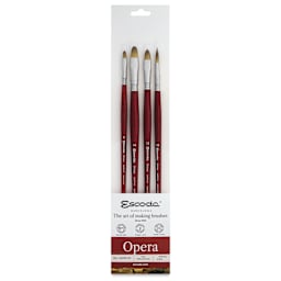 Escoda Opera Takatsu Synthetic Brushes - Assorted, Set of 4. Long Handle, front of the packaging
