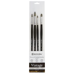 Escoda Vintage Synthetic Brushes - Assorted, Long  Handle, Set of 4, front of the packaging