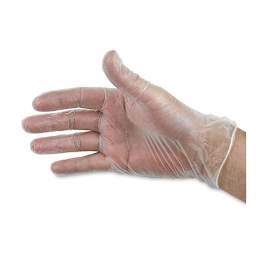 Grafix Edge Vinyl Gloves - Clear glove on extended right hand