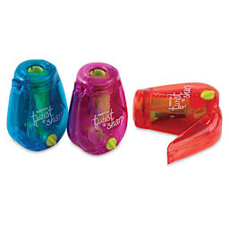 Bostitch Twist-n-Sharp Pencil Sharpener - Three sharpeners shown with one sideways and open