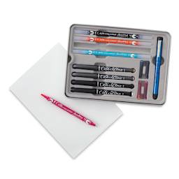 Callicreative Hand Lettering Set - Components shown in storage tray with pink marker removed

