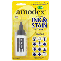 Amodex Ink and Stain Remover - Front of blister package showing 1 oz bottle