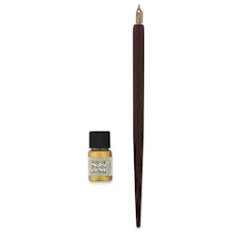 Manuscript Leonardt Beginners Dip Pen Sets - Upright Dip Pen with bottle of Gold Ink