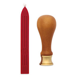 Manuscript Ceramic Small Initial Sealing Coin Set - Letter C side view, with wax stick and handle