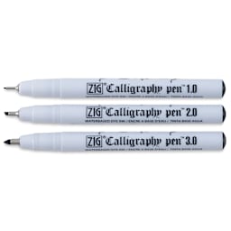 Kuretake Zig Calligraphy Pen - Set of 3 Oblique tip pens shown uncapped horizontally