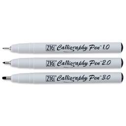 Kuretake Zig Calligraphy Pen - Set of 3 Square tip pens shown uncapped horizontally