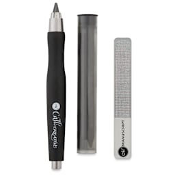 Callicreative Lettering Pencil - Pencil, Leads, and Sharpening stone shown upright
