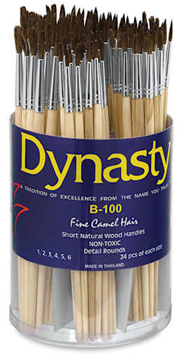 Dynasty Economy Camel Brushes - Canister of 144 of assorted sizes of Rounds shown 