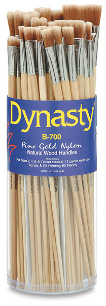Dynasty Dupont Tynex Gold Nylon Acrylic Brush Canister - Assorted Brushes, Set of 60