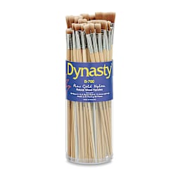 Dynasty Bright Gold Nylon Acrylic Brush Canisters - Front of canister of Assorted brushes