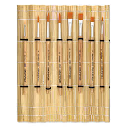 Da Vinci Junior Synthetic Brushes - Short Handle, Assorted, Set of 8 with Bamboo Wrap