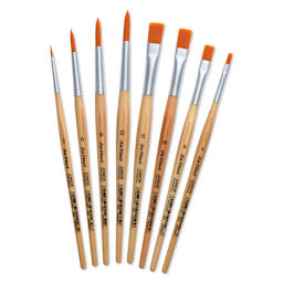 Da Vinci Junior Synthetic Brushes - Short Handle, Assorted, Set of 8 with Bamboo Wrap, brushes fanned out