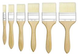 Blick Scholastic White Bristle Gesso Brush - 6 sizes of Brushes shown upright in row
