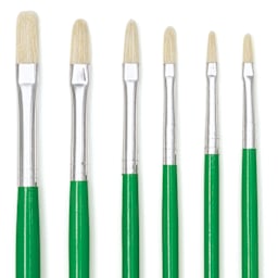 Blick Economy White Bristle Round Brushes - Closeup of 6 piece set of Filbert brushes