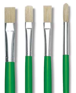 Blick Economy White Bristle Round Brushes - Closeup of 4 types of brushes
