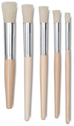 Blick Economy White Bristle Stencil Brush - 5 sizes of brushes shown upright