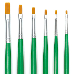 Blick Economy Golden Taklon Brush Set - Flat, Long Handle, Set of 6 close up